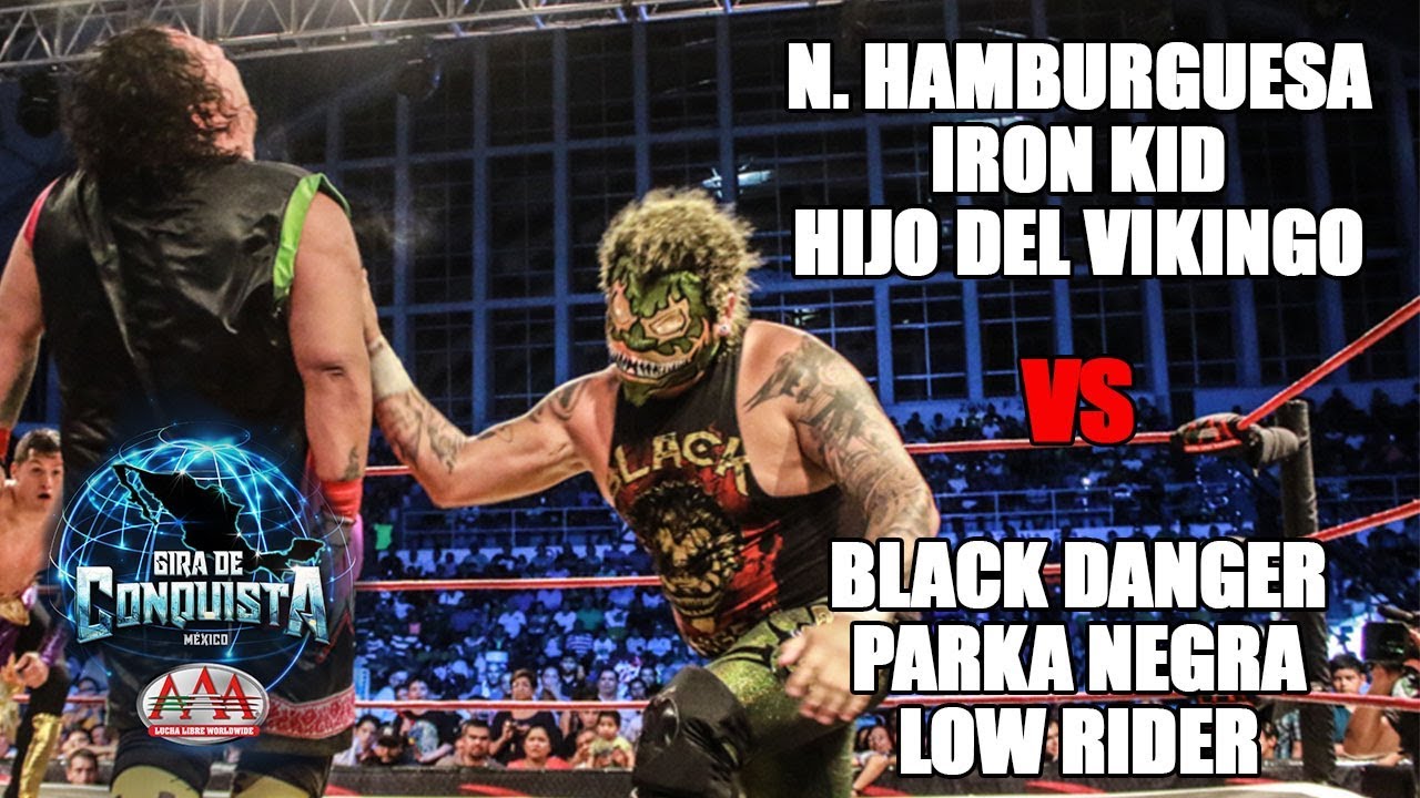 Hamburguesa, Iron Kid y Vikingo Vs Black Danger, Parka Negra y Low Rider | Lucha Libre AAA Worldwide background