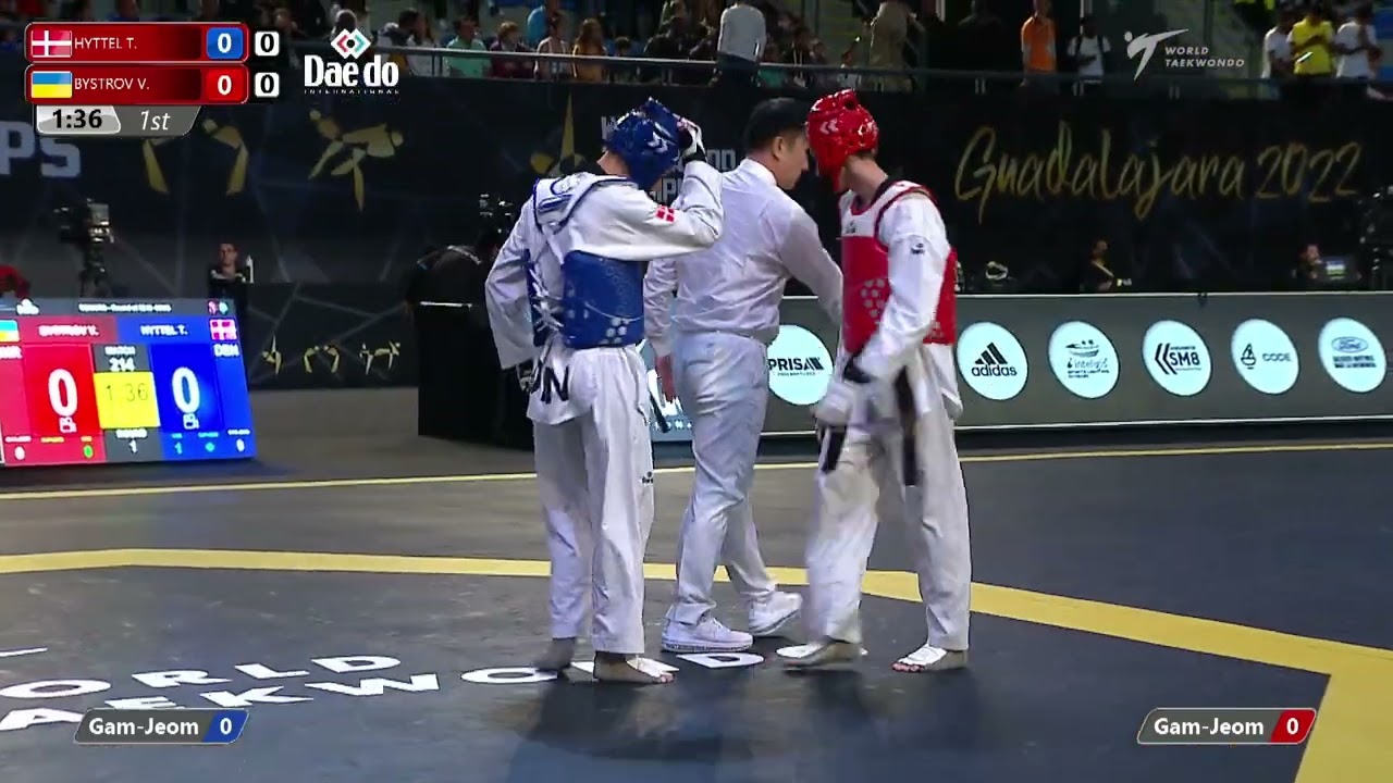 214 M-63kg R-32 HYTTEL Tobias DEN ЁЯФ╡ vs ЁЯФ┤ BYSTROV Volodymyr UKR I Guadalajara 2022 WT Championships background