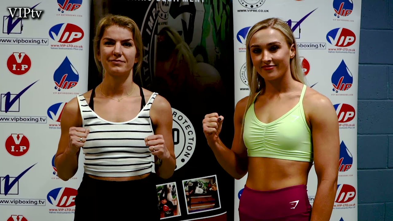 Rhiannon Dixon v Karina Kopinska weigh-in for VIP's Sunday show in Bolton 12.9 21 background
