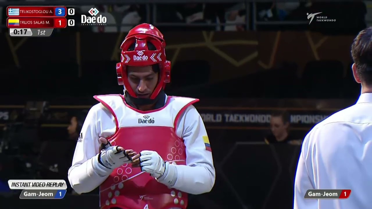 416 M-80kg R-16 TELIKOSTOGLOU A. GRE 🔵 vs 🔴 TREJOS SALAS M. COL I Guadalajara 2022 WT Championships background