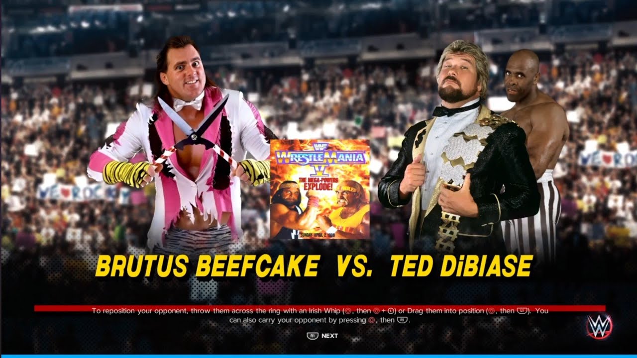 Brutus Beefcake vs Ted Dibiase. WrestleMania 5. WWE 2K23