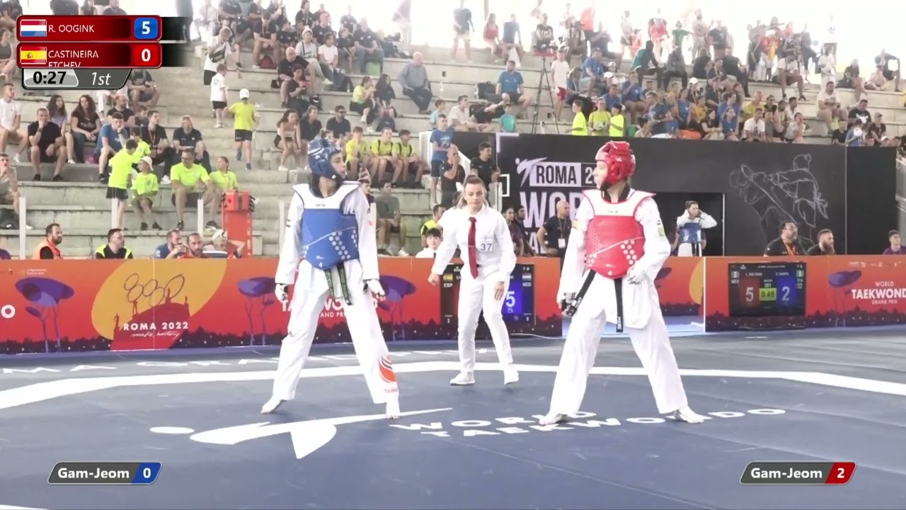 101 W+67kg R-32 OOGINK Reshmie NED 🔵 vs 🔴 CASTINEIRA Tania ESP I Rome 2022 World Taekwondo GP background