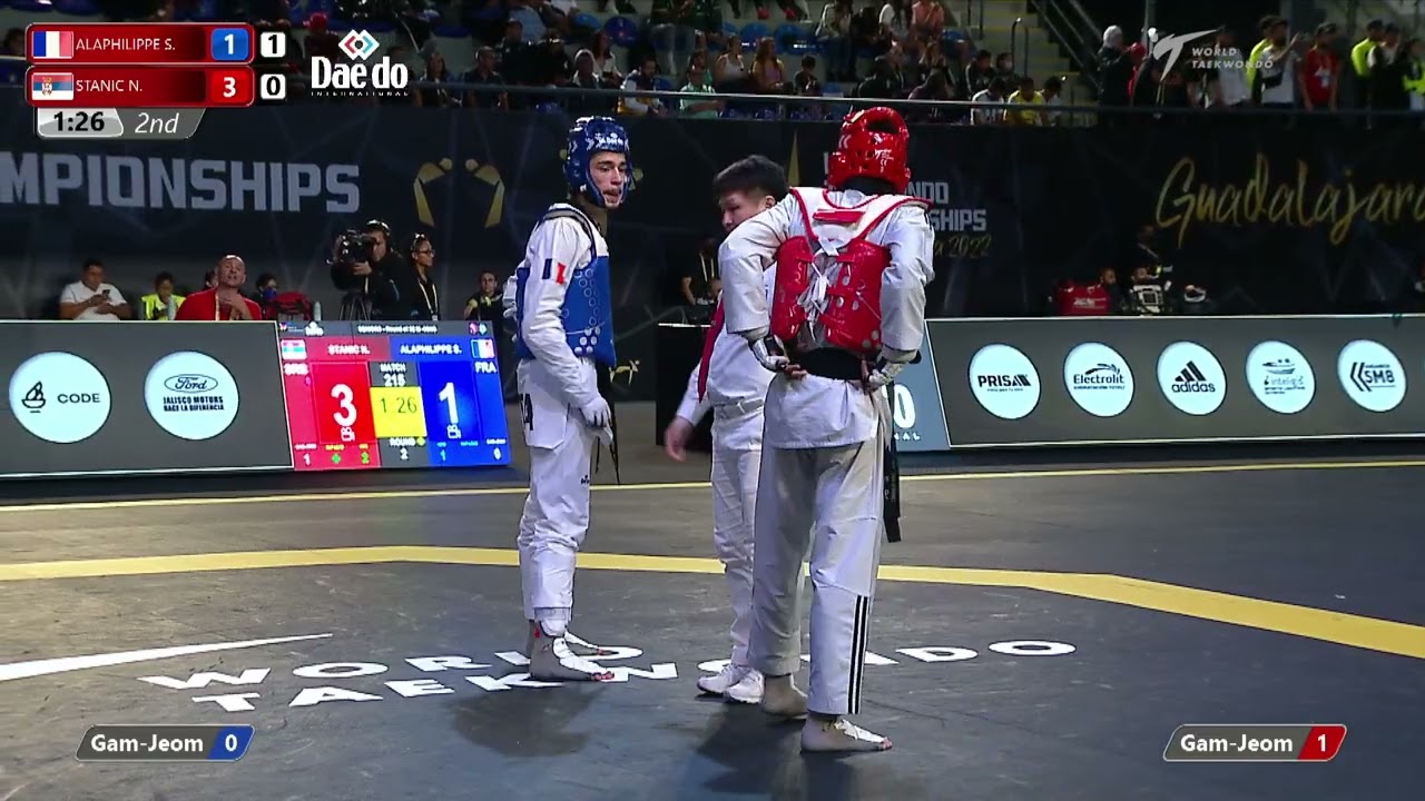 215 M-63kg R-32 ALAPHILIPPE S. FRA 🔵 vs 🔴 STANIC N. SRB I Guadalajara 2022 WT Championships background