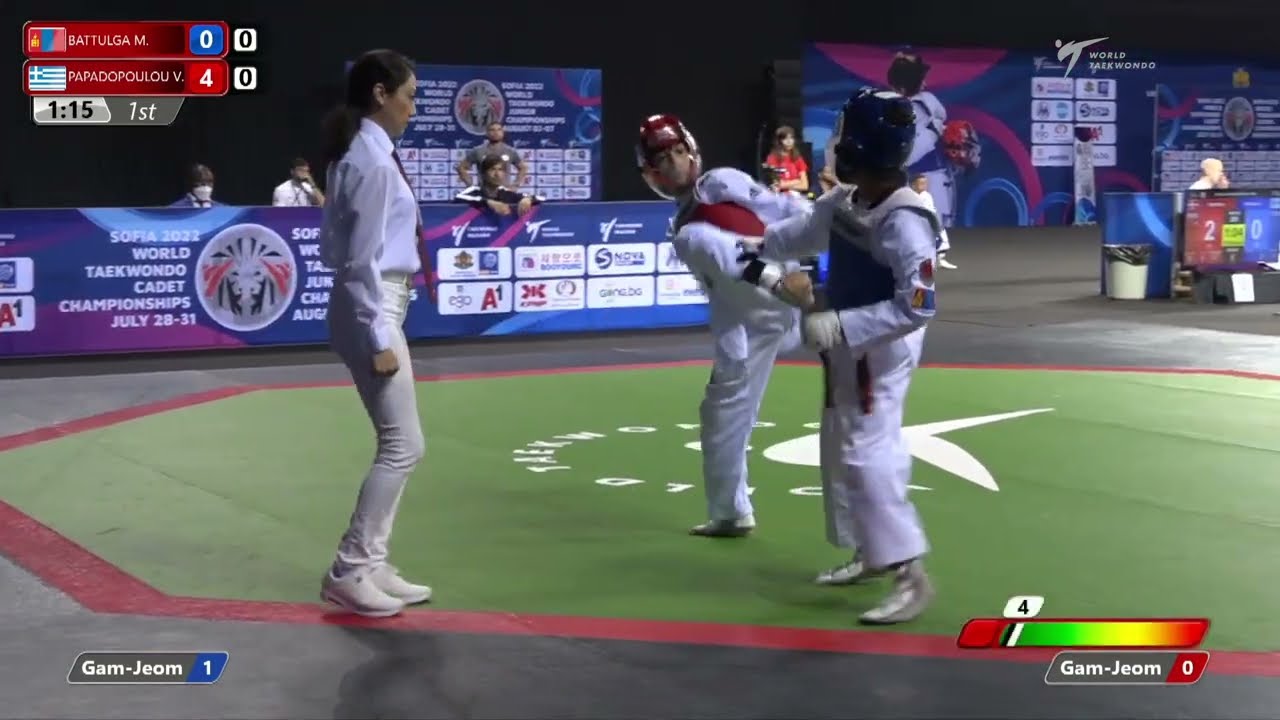 101 R64 Girls 37kg MGL BATTULGA M GRE PAPADOPOULOU V background
