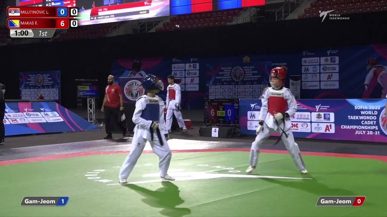 406 Round of 32 Girls 37kg SRB MILUTINOVIC Lea BIH MAKAS Ejla background