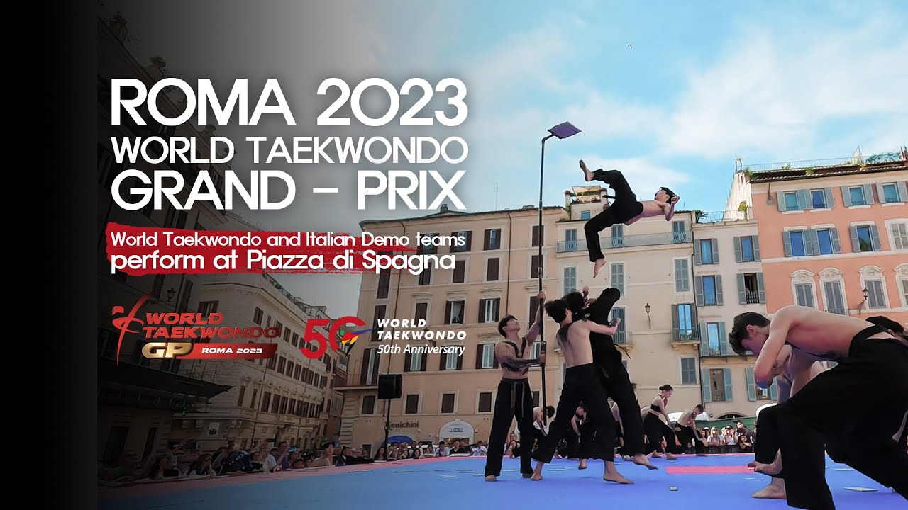 World Taekwondo and Italian Demo teams perform at Piazza di Spagna background
