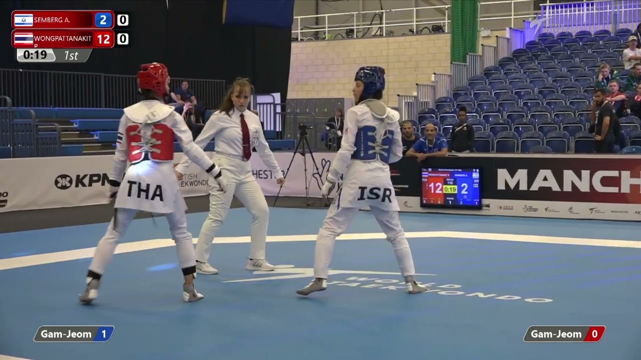 115 QF W-49kg 🔵 SEMBERG Abishag ISR vs 🔴 WONGPATTANAKIT Panipak THA I Manchester 2022 WT GP background