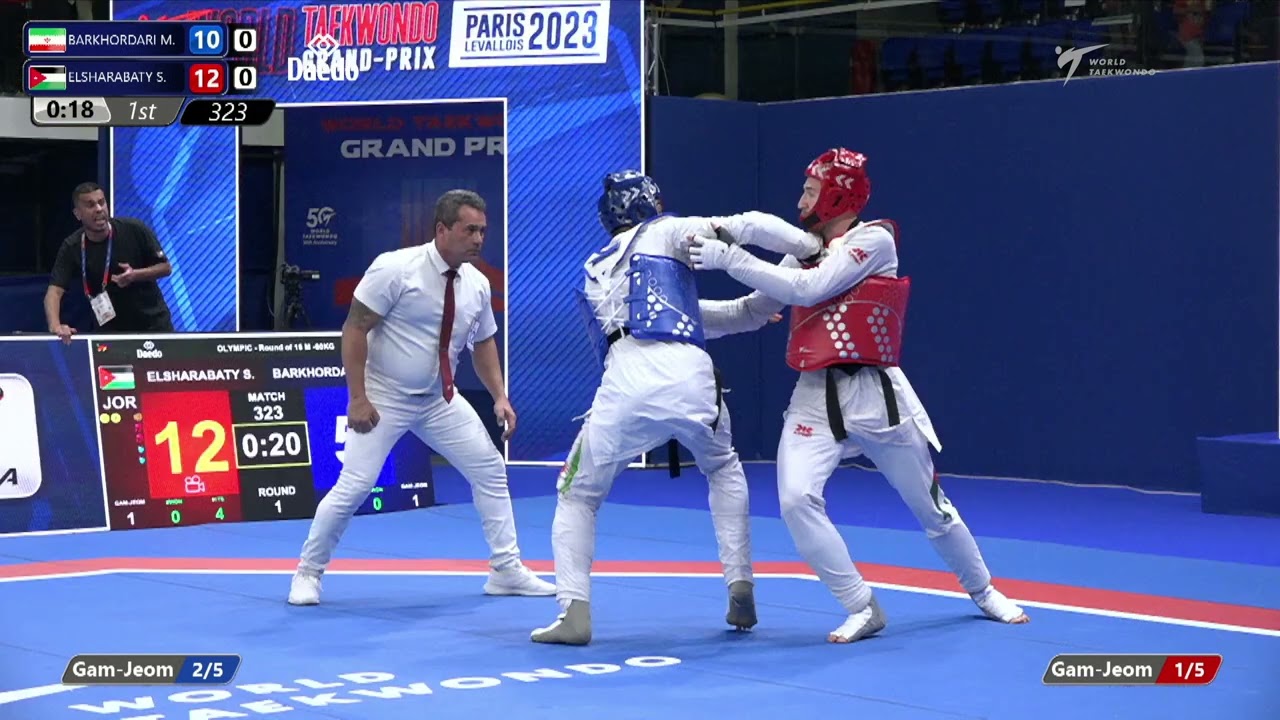 323 Round of 16 MEN M 80KG IRI BARKHORDARI M JOR ELSHARABATY S background