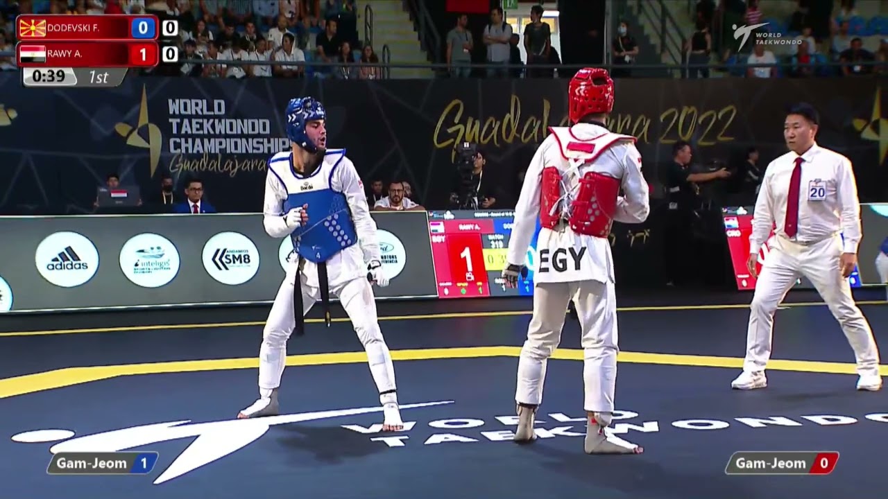 319 M-87kg R-16 DODEVSKI Filip MKD 🔵 vs 🔴 RAWY Ahmad EGY I Guadalajara 2022 WT Championships background