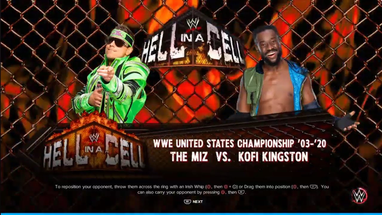 The Miz vs Kofi Kingston. Hell in a Cell 2009. WWE 2K23 background