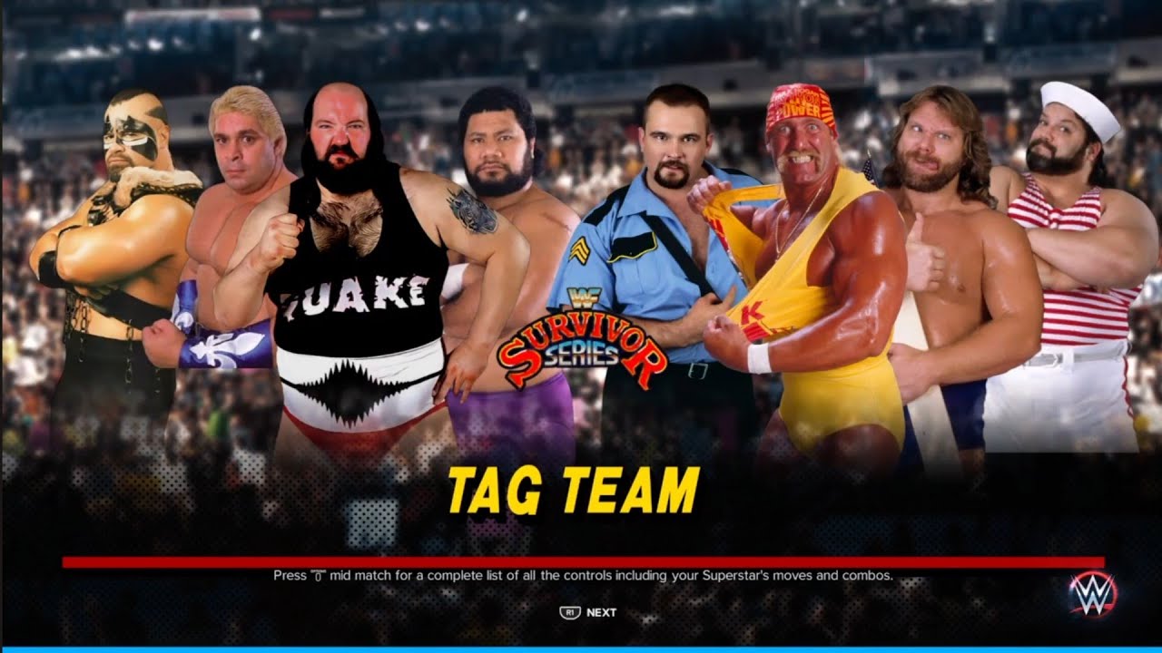 The Natural Disasters vs The Hulkamanics. Survivor Series 90. WWE 2K23 background