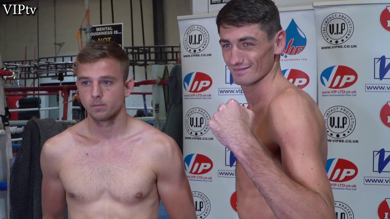 Jack Cullen v Jack Sellars Weigh in for the middleweight English title background