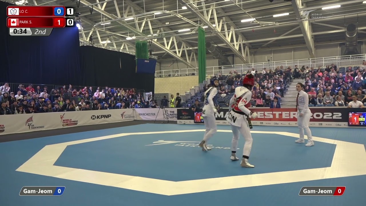 116 R-16 W-57kg 🔵 LO Chia-ling TPE vs 🔴 PARK Skylar CAN I Manchester 2022 World Taekwondo GP background