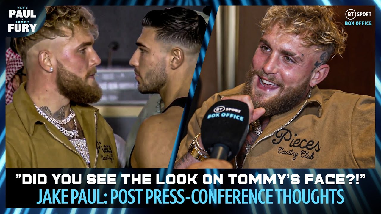 "The look on Tommy's face when his dad took the deal!" 😂 Jake Paul's reaction to press conference background