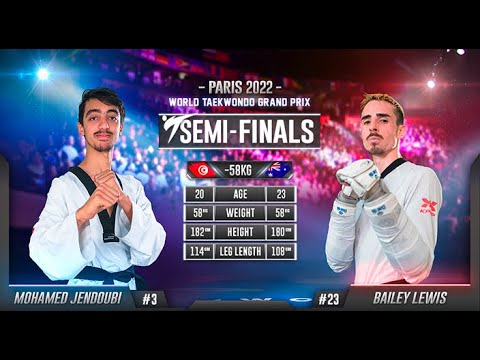 231 SF M 58kg TUN JENDOUBI M AUS LEWIS B | Paris 2022 World Taekwondo Grand-Prix (Levallois) background