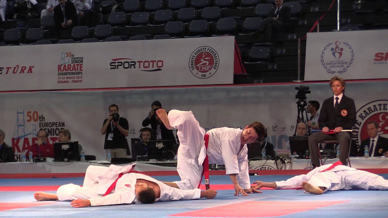 Bunkai Kata Unsu. Male Team TURKEY. Bronze medal match. 2015 European Karate Championships background