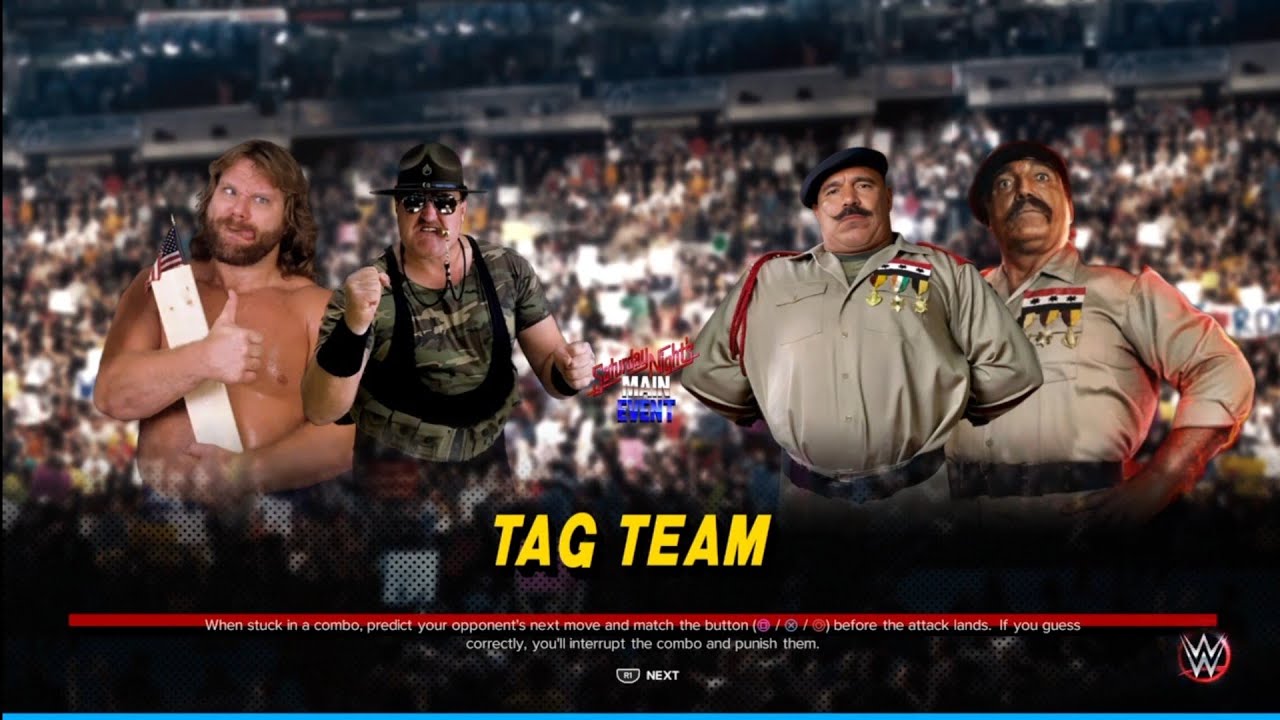 Duggen & Slaughter vs Adnan & Mustafa. WWE 2K23 backdrop