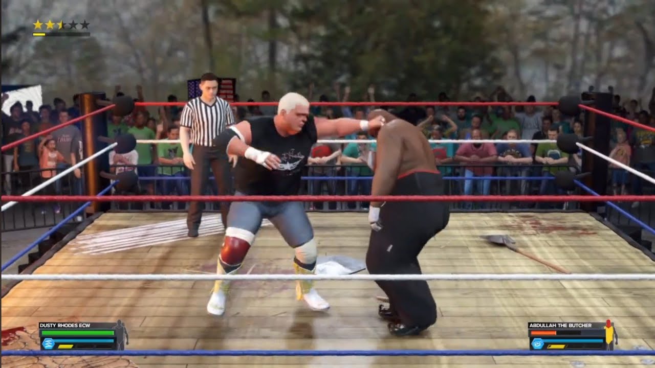 Dusty Rhodes vs Abdullah the Butcher. IWA Death Match. WWE 2K23 background