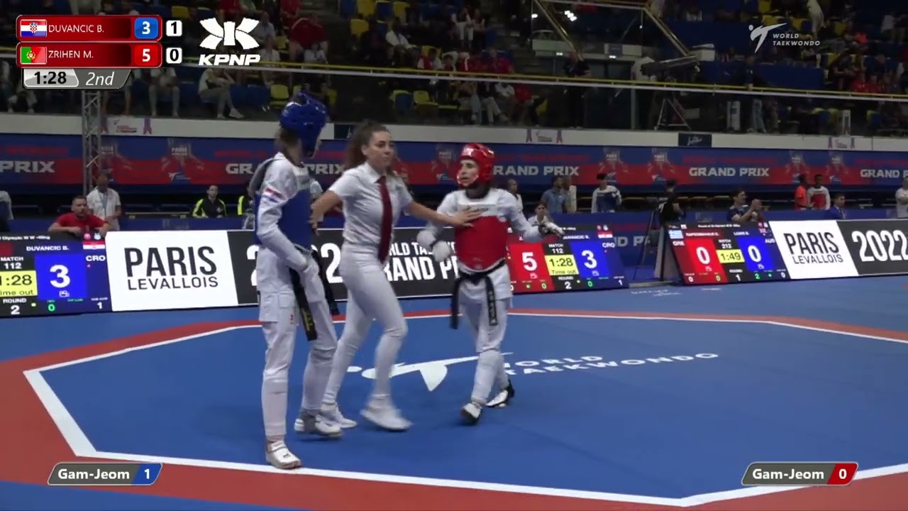112 R32 W 49kg CRO DUVANCIC B POR ZRIHEN M | Paris 2022 World Taekwondo Grand-Prix (Levallois) background