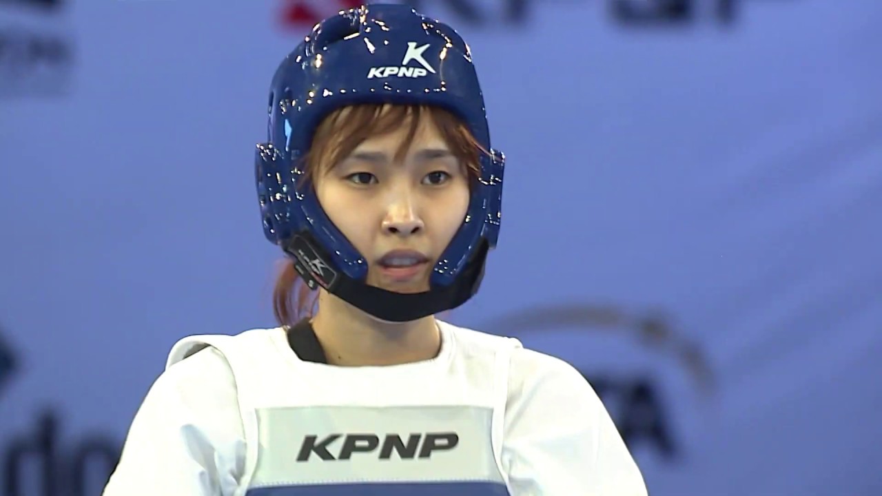 2017 Rabat WT GP W49kg Semi final S H KIM KOR VS J Y SIM KOR background