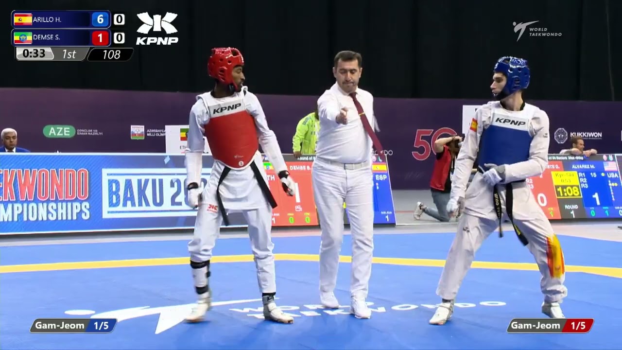 108 Round of 64 Men 54kg ESP ARILLO VAZQUEZ Hugo ETH DEMSE Solomon background