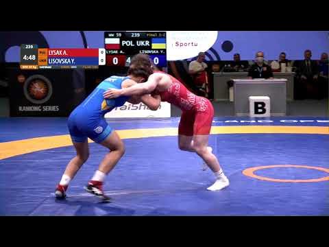 GOLD WW - 59 kg: A. LYSAK (POL) v. Y. LISOVSKA (UKR) background