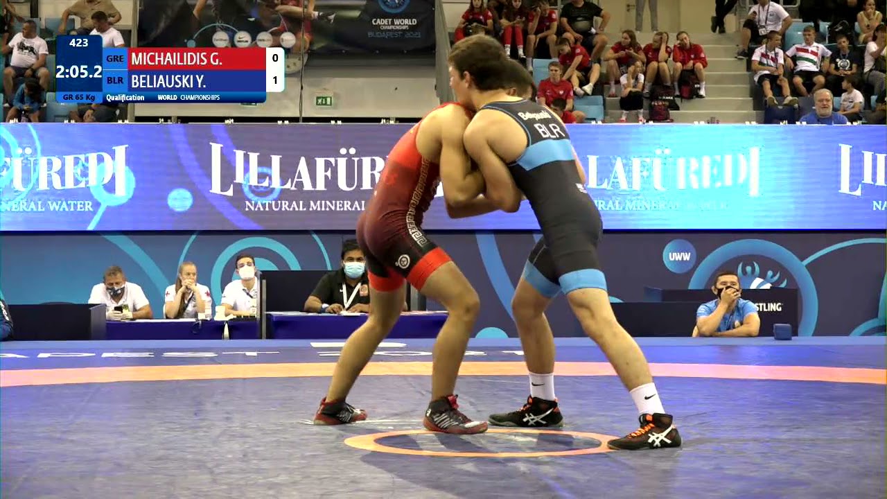 Qual. GR - 65 kg: G. MICHAILIDIS (GRE) v. Y. BELIAUSKI (BLR) background