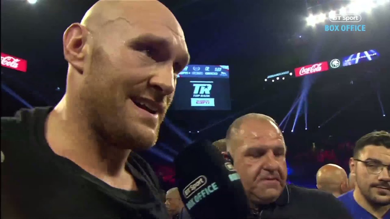 "We're going to hunt down Deontay Wilder!" Tyson Fury in-ring interview after Tom Schwarz win backdrop