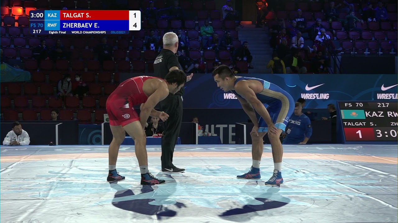 1/8 FS - 70 kg: S. TALGAT (KAZ) v. E. ZHERBAEV (RWF) background