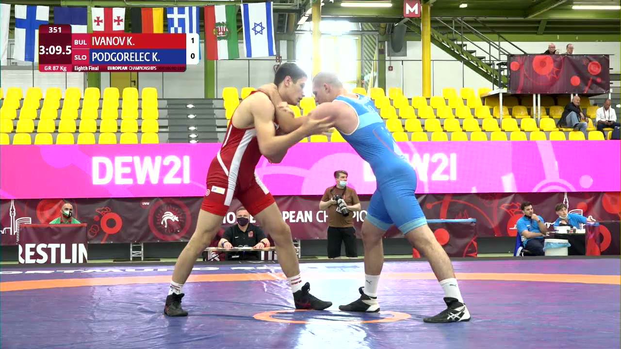 1/8 GR - 87 kg: K. IVANOV (BUL) v. K. PODGORELEC (SLO) background