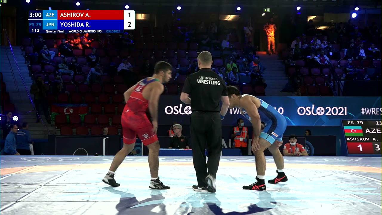 1/4 FS - 79 kg: A. ASHIROV (AZE) v. R. YOSHIDA (JPN) background