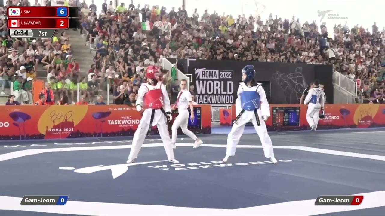 104 W-49kg R-32 SIM Jaeyoung KOR 🔵 vs 🔴 KAFADAR Josipa CAN I Rome 2022 World Taekwondo GP backdrop