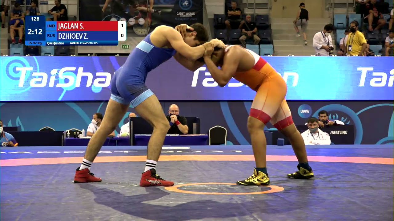 Qual. FS - 92 kg: S. JAGLAN (IND) v. Z. DZHIOEV (RUS)
