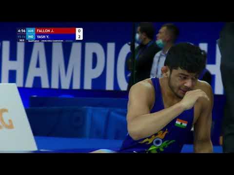 Qual. FS - 74 kg: J. FALLON (AUS) v. Y. YASH (IND) background
