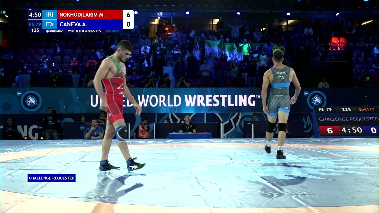 Qual. FS - 79 kg: M. NOKHODILARIM (IRI) v. A. CANEVA (ITA) background