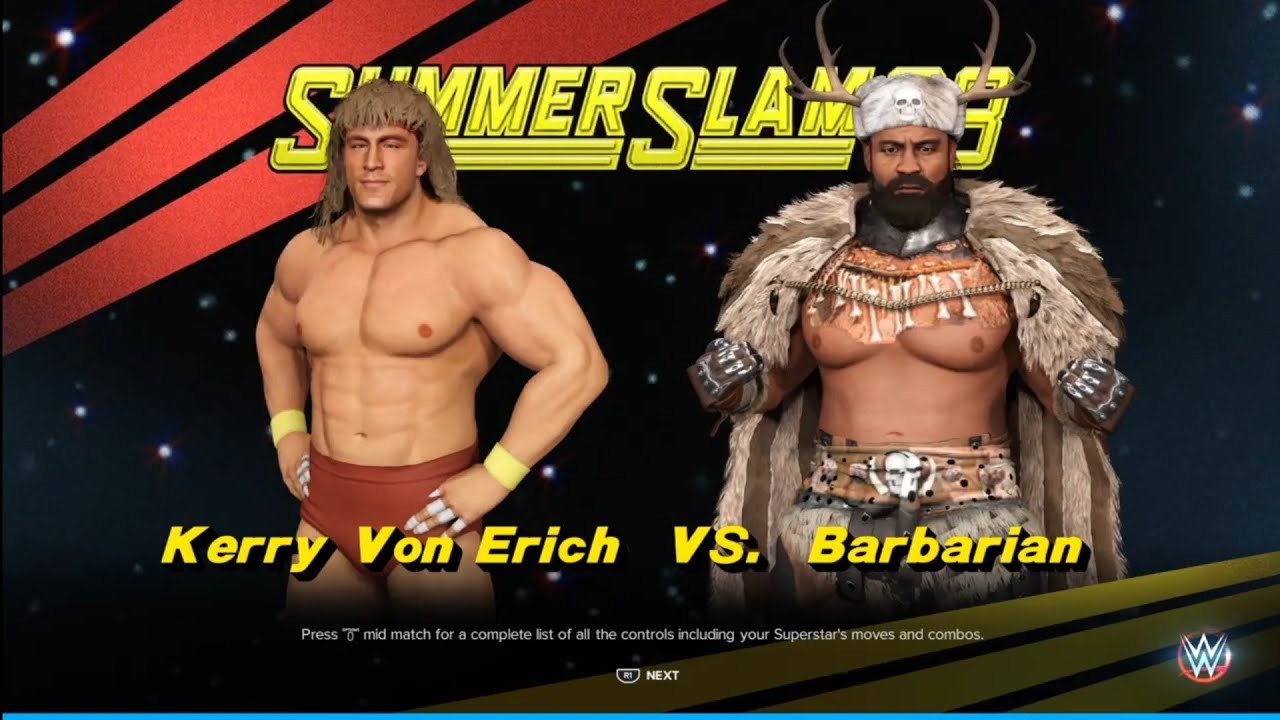 Kerry Von Eric vs The Barbarian. WWE 2K23 background