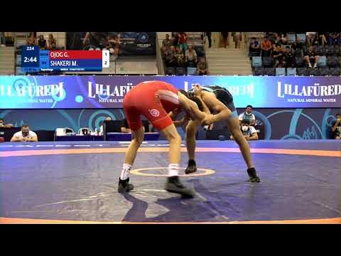 Repechage FS - 60 kg: G. OJOG (MDA) v. M. SHAKERI (IRI) background