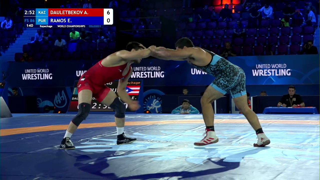 Repechage FS - 86 kg: A. DAULETBEKOV (KAZ) v. E. RAMOS (PUR) background