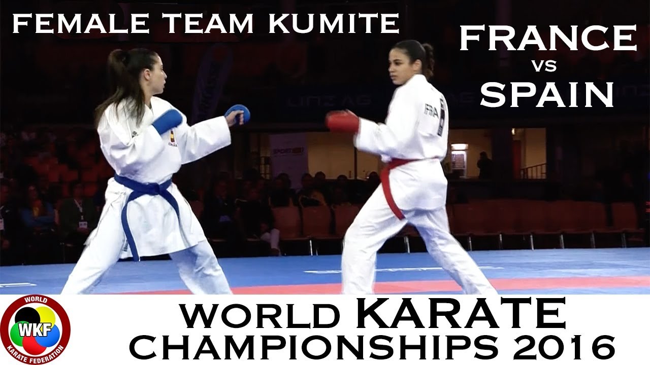 FINAL. FRANCE vs SPAIN. (1/2) Female Team Kumite. 2016 World Karate Championships background