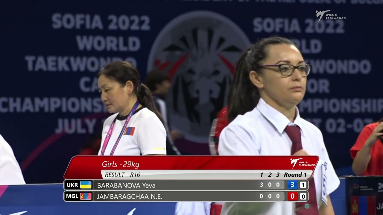 213 R16 Girls ‐29kg UKR BARABANOVA Yeva MGL JAMBARAGCHAA Nandin‐erdene background
