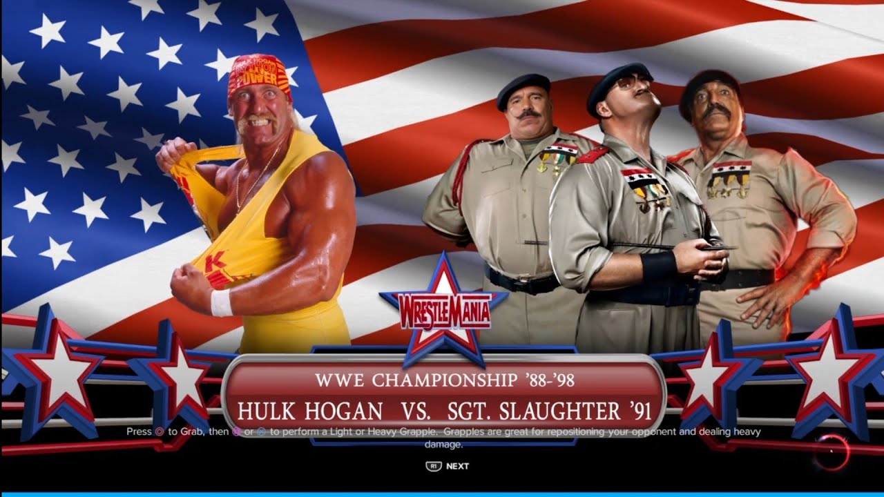 Hulk Hogan vs Sargent Slaughter WrestleMania 7. WWE 2K23 background
