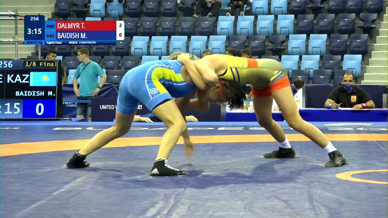 1/8 WW - 57 kg: T. DALMYR (SWE) v. M. BAIDISH (KAZ) background