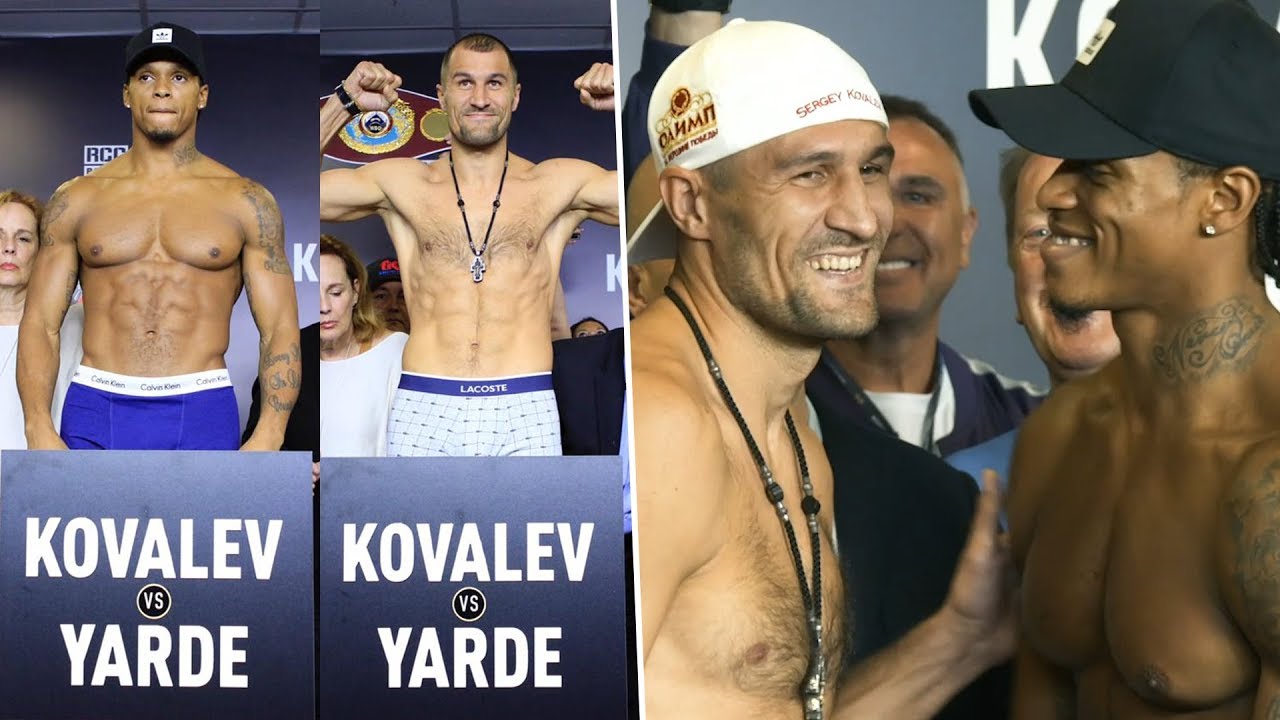 Kovalev and Yarde weigh in, stare into each other's souls and then burst out laughing! background