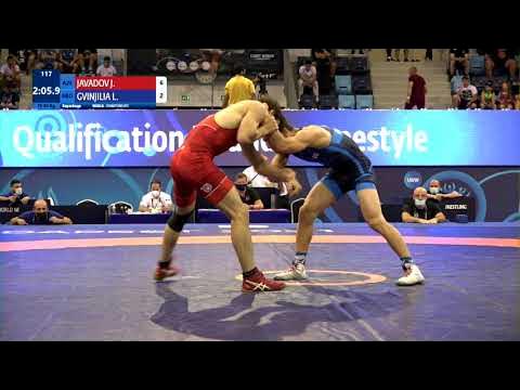Repechage FS - 55 kg: J. JAVADOV (AZE) v. L. GVINJILIA (GEO) background