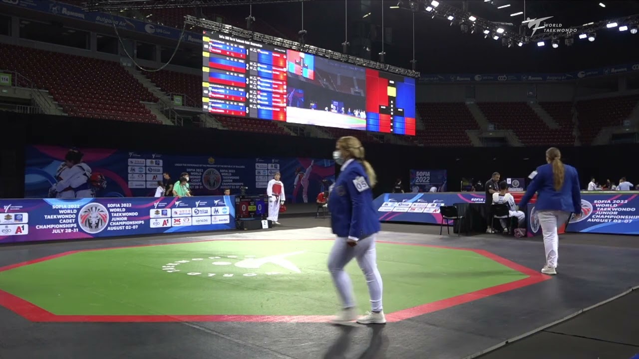 222 Quarter final Boys +65kg UKR HULII D TPE PELOURSON A S background