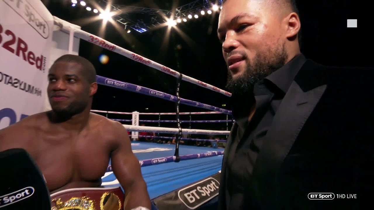 Joe Joyce invades Daniel Dubois' post-fight interview after crazy heavyweight fight background