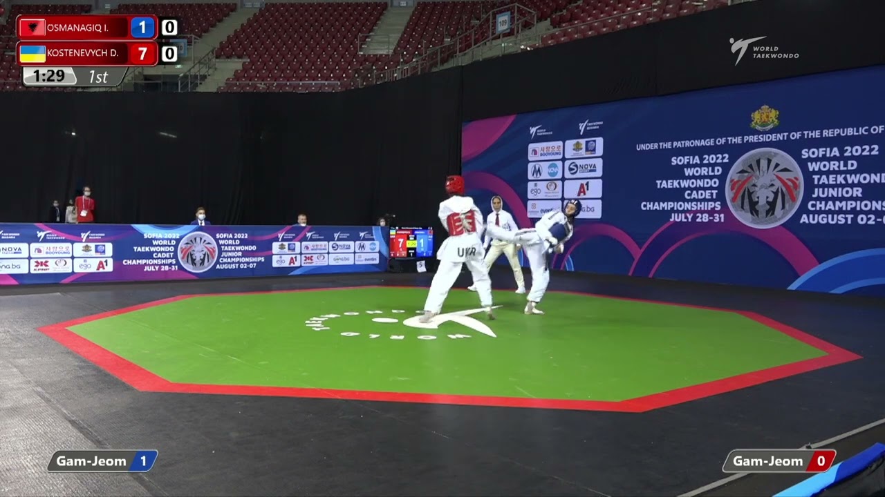 504 R64 Women 55kg ALB OSMANAGIQ I UKR KOSTENEVYCH D background