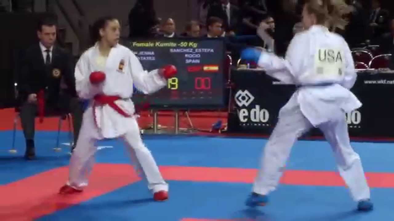 USA vs Spain Female Kumite -50kg - 2014 World Karate Championships. | WORLD KARATE FEDERATION background
