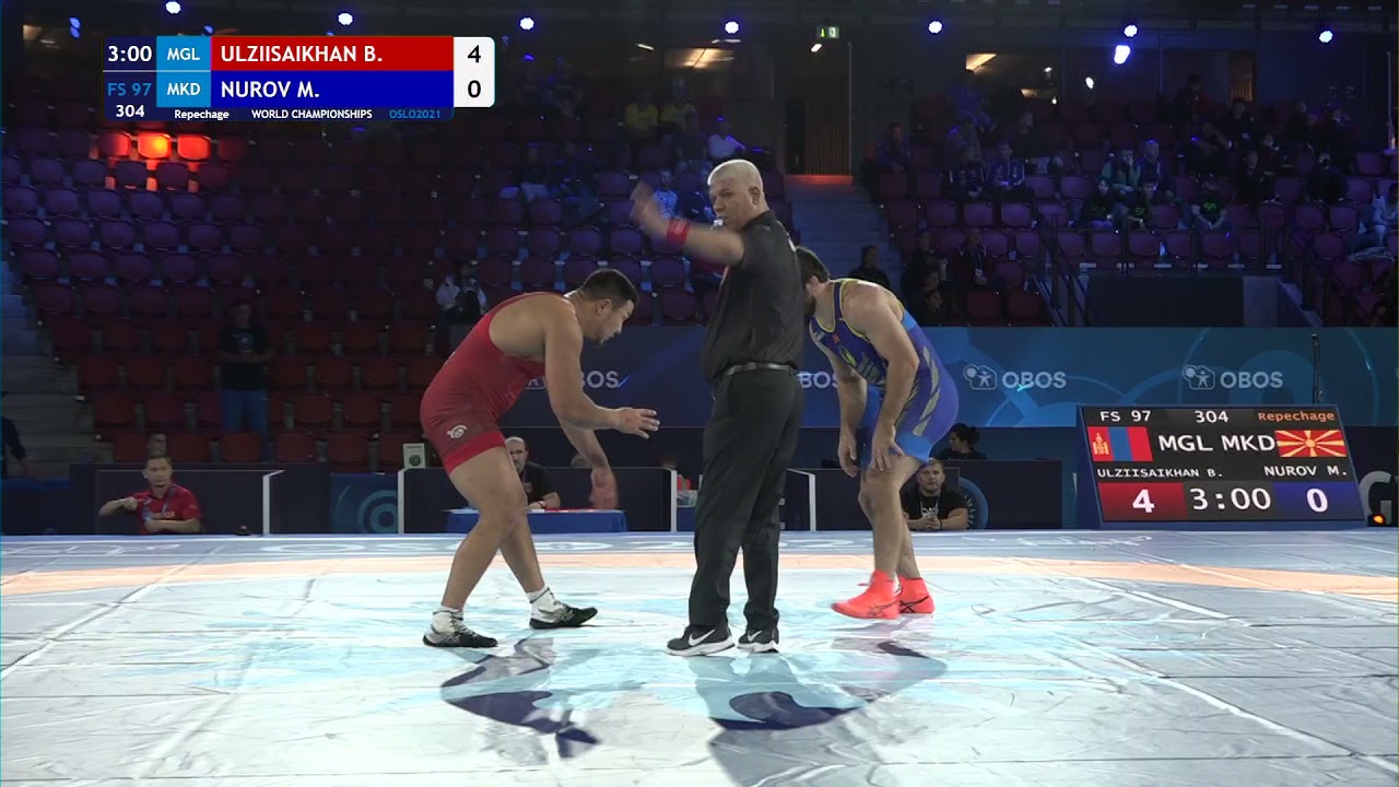 Repechage FS - 97 kg: B. ULZIISAIKHAN (MGL) v. M. NUROV (MKD) background