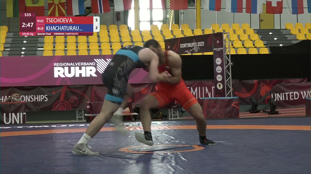 1/4 GR - 82 kg: A. TSECHOEV (RUS) v. M. KHACHATURAU (BLR)